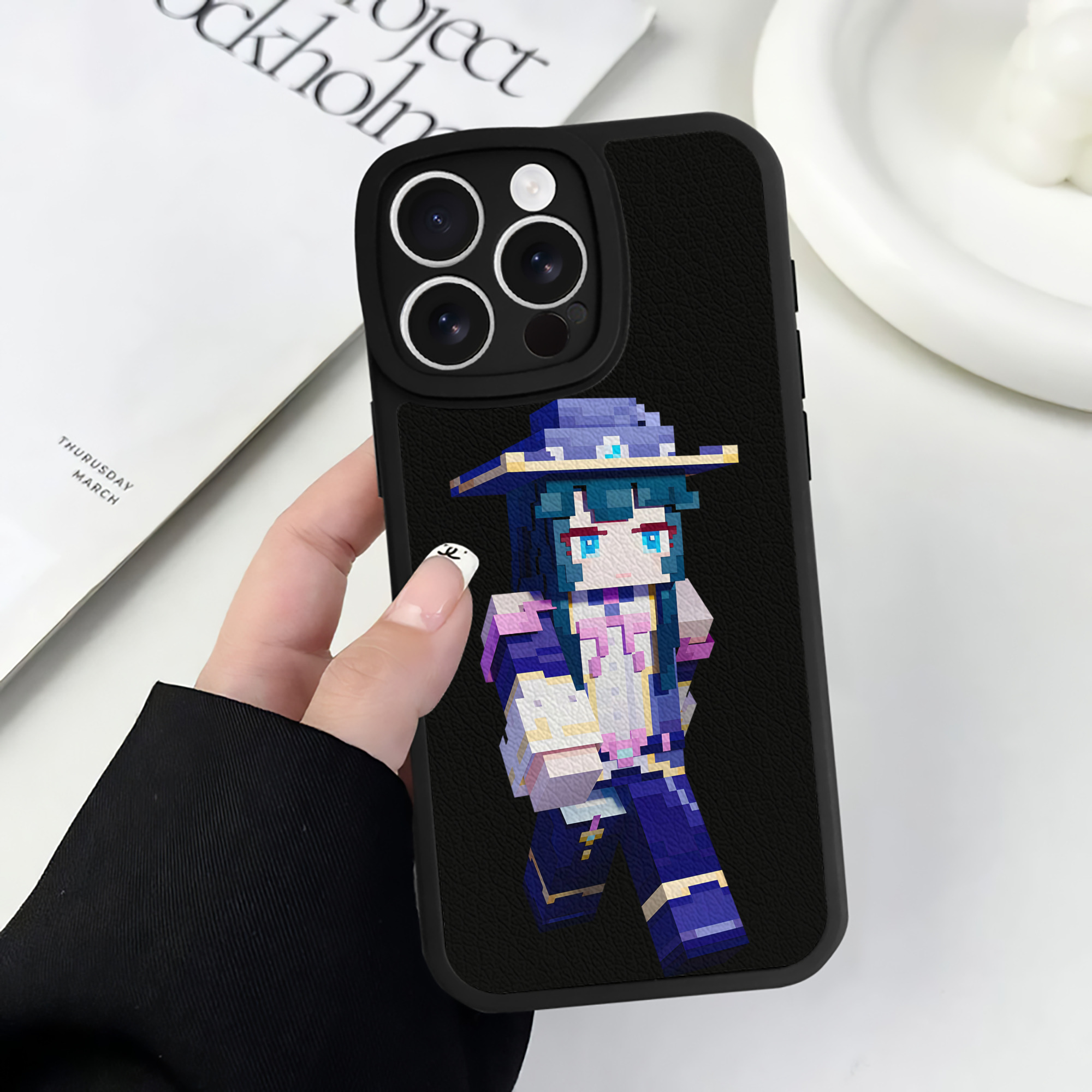 （画像用） マインクラフト ブロックの世界 Minecraft MC Block world 【iPhone 16シリーズ対応】シリコンスマホケース（レザー調） 材質：シリコン
